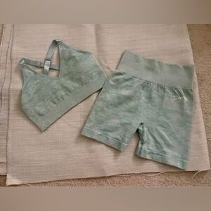 AYBL Sage Green Seamless Ribbed Sports Bra & High-Waist Bike Shorts